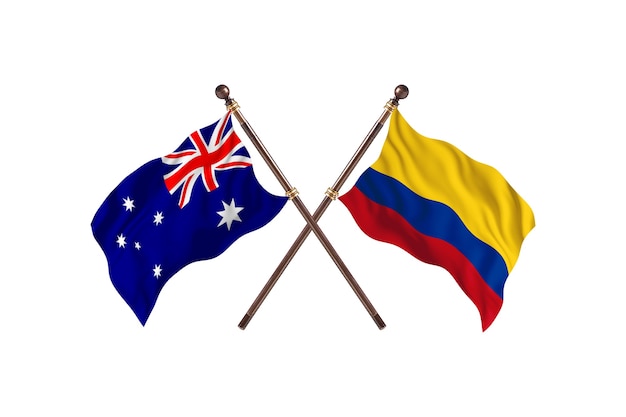 Australië versus Colombia vlaggen achtergrond