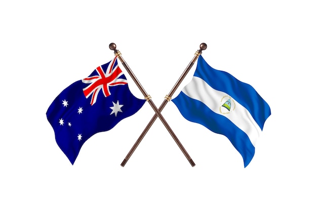 Australië versus Nicaragua vlaggen achtergrond