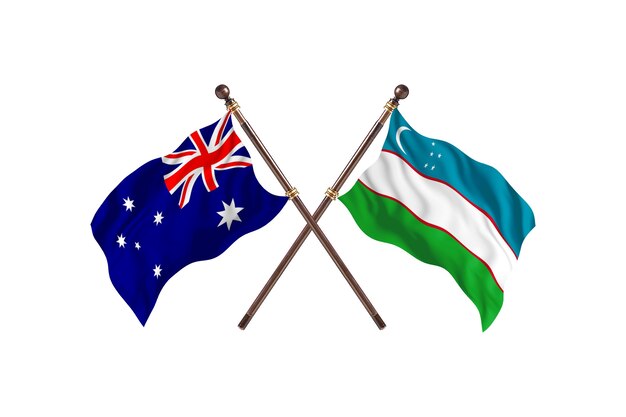 Australië versus Oezbekistan vlaggen achtergrond