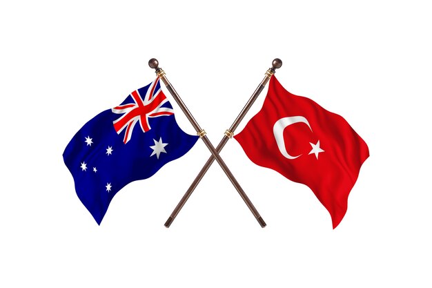 Australië versus Turkije vlaggen achtergrond