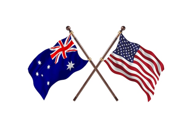 Australië versus Verenigde Staten van Amerika vlaggen achtergrond