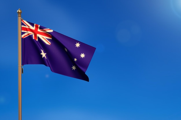 Foto australië vlag geblazen door de wind met blauwe lucht op de achtergrond