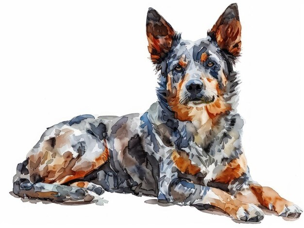 Australische Cattle Dog waterverf geïsoleerd op witte achtergrond