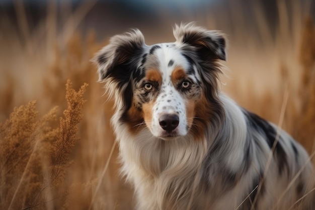 Australische herdershond in het veld Portret van Australische herder AI gegenereerd