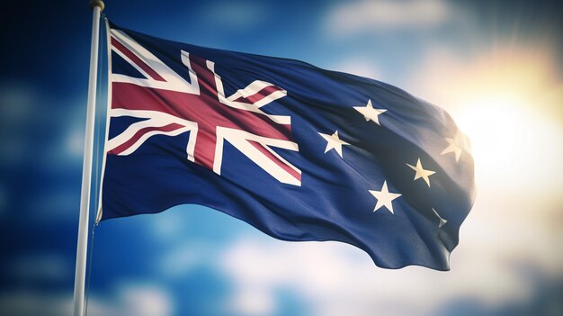 Australische nationale vlag zwaaiend op een prachtige manier Australië dag concept