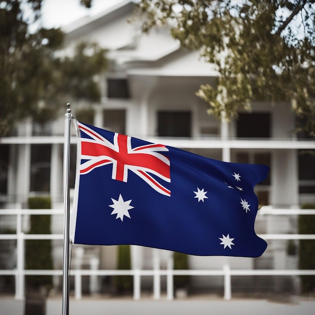 Australische vlag in de woonkamer en het behang van de voordeur