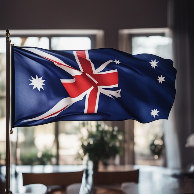 Australische vlag in de woonkamer en het behang van de voordeur