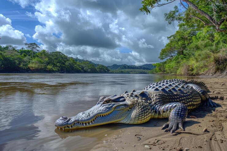 Foto australische zoutwaterkrokodil bij daintree river queensland