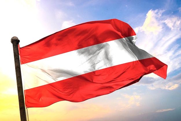 Austria 3D rendering flag waving isolated sky and cloud background