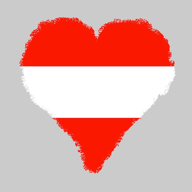 Красочный флаг Австрии в форме сердца со стилем мазка кистью, выделенным на сером фоне