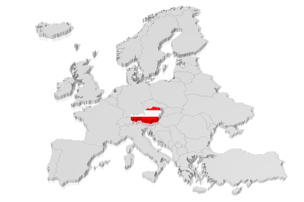 Фото Границы австрии и флаг страны выделены на карте европы