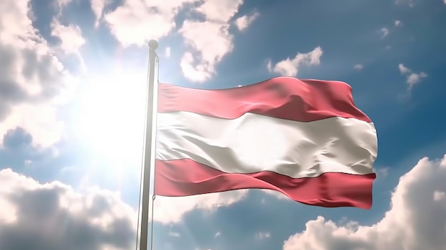 Austria flag isolated on the blue sky with clipping path close up waving flag of Austria flag symbols of Austria Generative Ai