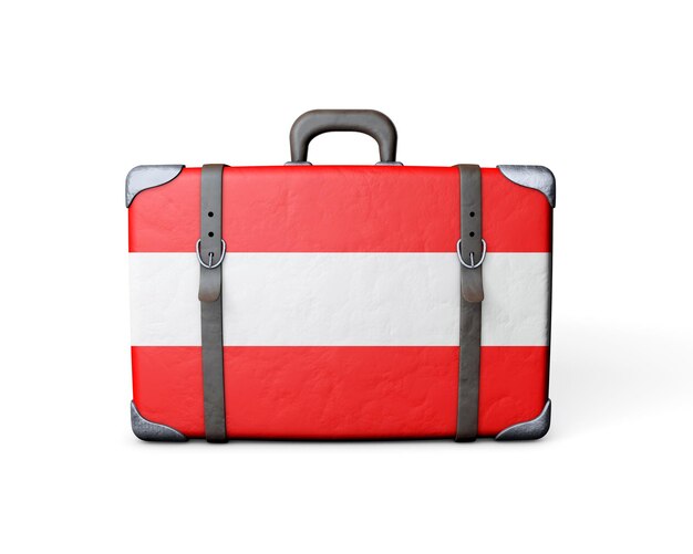 Austria flag on a vintage leather suitcase 3D Rendering