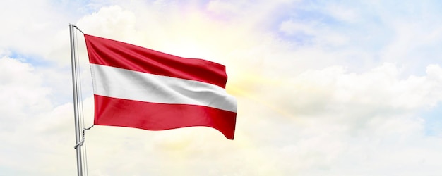 Austria flag waving on sky background 3D Rendering