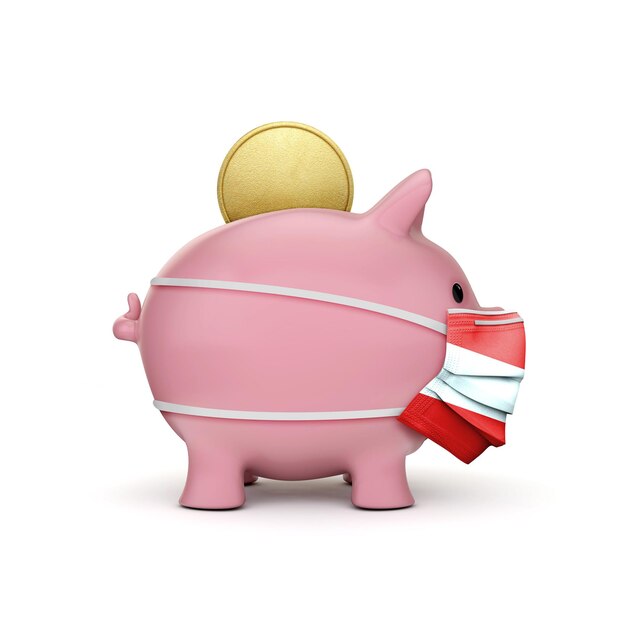 Austria healthcare savings piggy bank with face mask d render