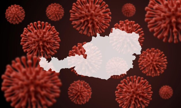 Austria map over a scientific virus microbe background d rendering