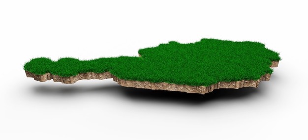 Austria Map soil land geology cross section with green grass and Rock ground texture 3d illustration