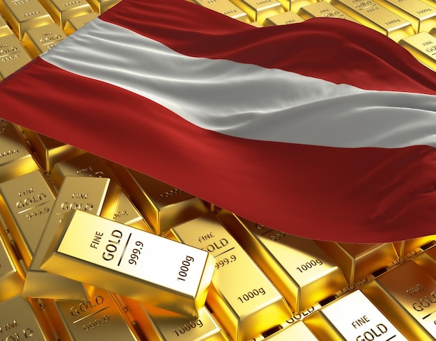 Austria national country flag on golden ingots bars