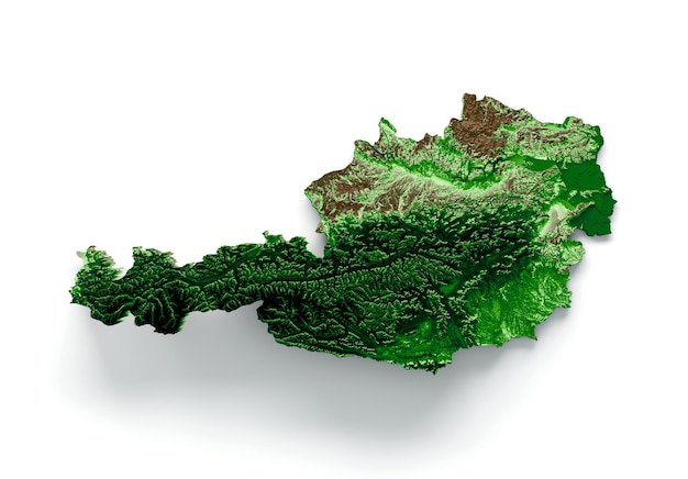 Mappa topografica dell'austria mappa realistica 3d illustrazione a colori 3d