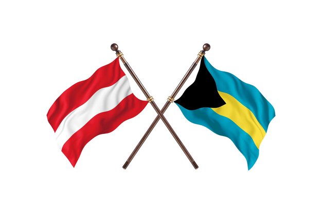 Austria versus Bahamas  Two Countries Flags Background