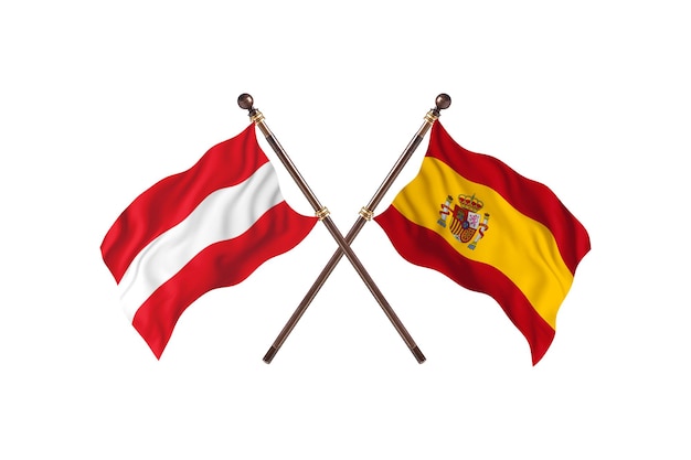 Austria versus Spain Two Countries Flags Background