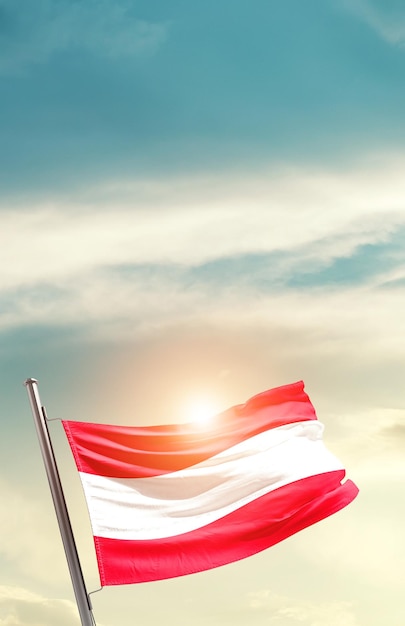 Austria waving flag in beautiful sky.