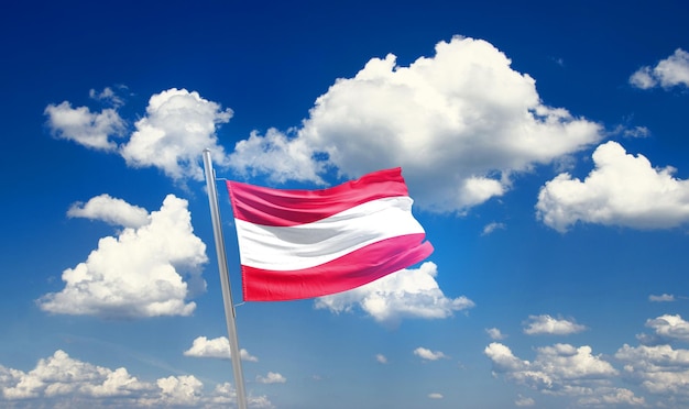 Austria waving flag in beautiful sky.