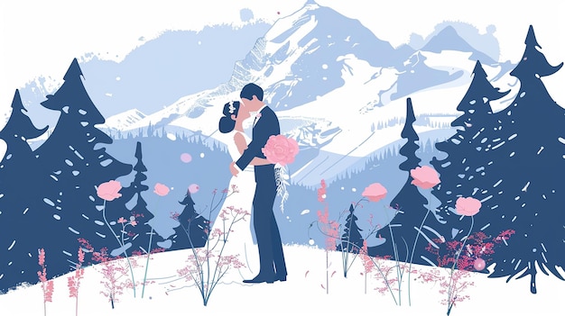 Photo austria wedding couple vector flat minimalist