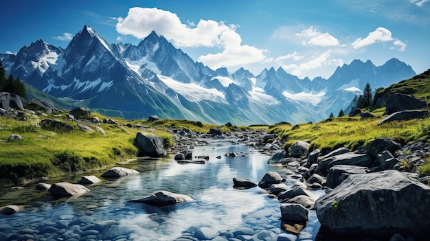 Austrian alps meadow mountains in the background