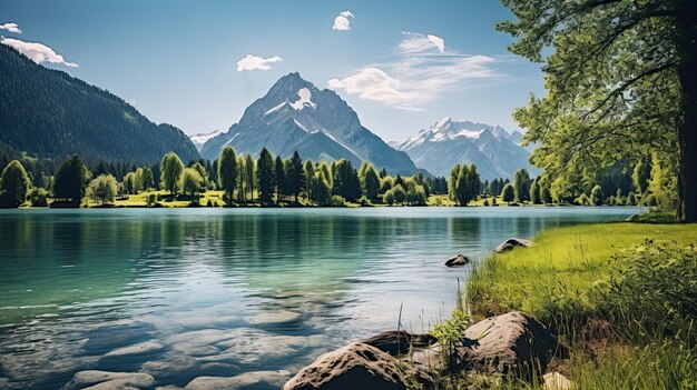 Austrian alps meadow mountains in the background