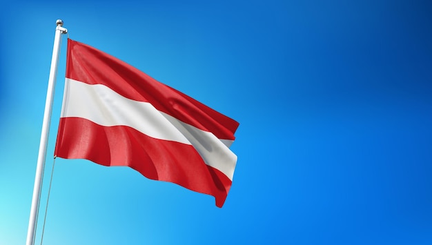 Austrian Flag Flying on Blue Sky Background 3D Render