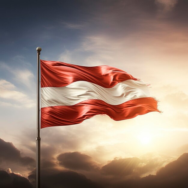 Австрийский флаг на завораживающем небесном фоне Австрийский национальный флаг
