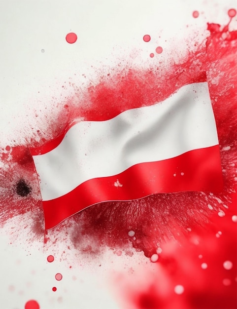 Austrian flag in watercolor style and red dot splash background