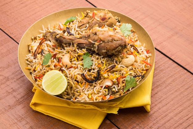 Authentic Chicken Biryani served in a bowl or plate. Selective focus