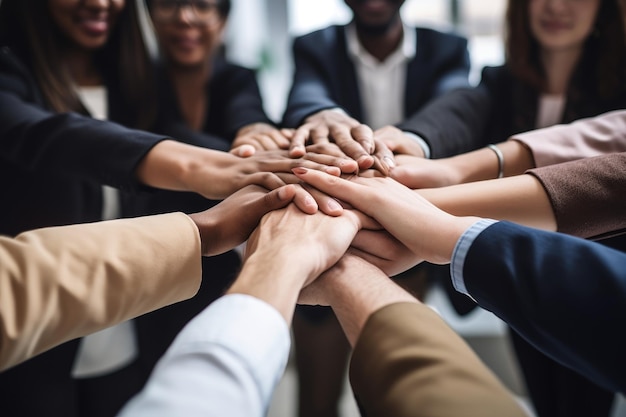 Authentic Diversity and Teamwork Group of People Stacking Hands