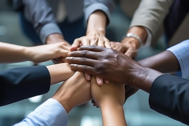 Authentic Diversity and Teamwork Group of People with Stacked Hands