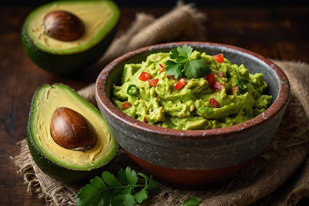 Authentic Guacamole Bowl with Ripe Avocado and Lime