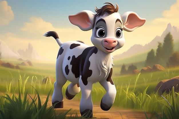 Authentic Illustration of a Playful Milk Cow Generative AI