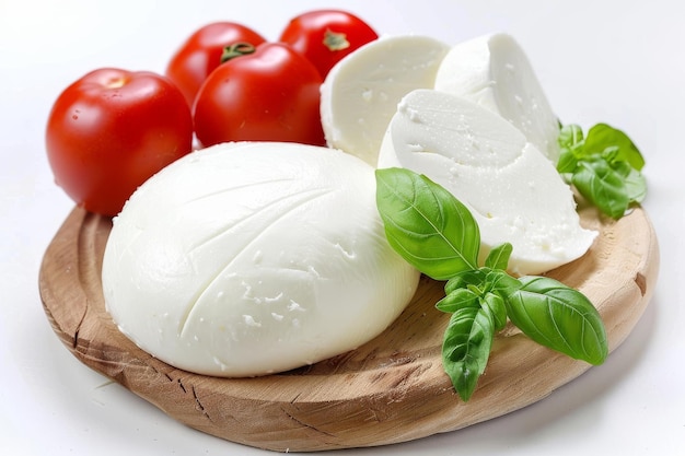 白い背景に隔離された本物のイタリアのモザレラチーズ