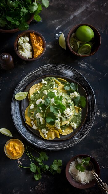 Authentic Mexican Chilaquiles Verdes in Earthenware Dish