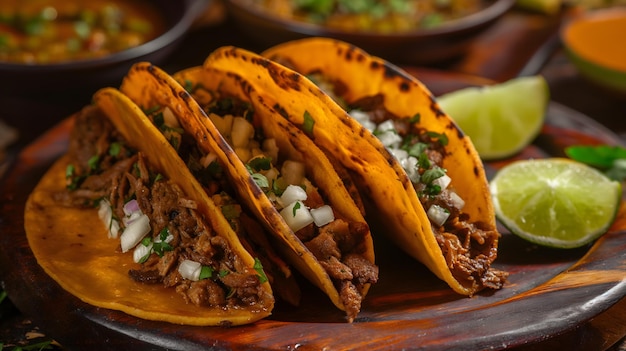 Подлинные мексиканские тако с жареным мясом и свежими гарнирами