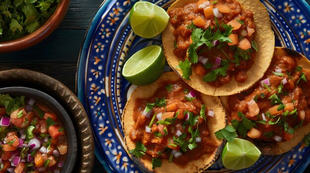 写真 新鮮なサルサとトッピングで本物のメキシコのトスタダ