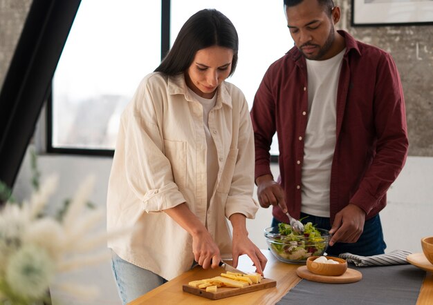 Authentic people eating fresh cheese