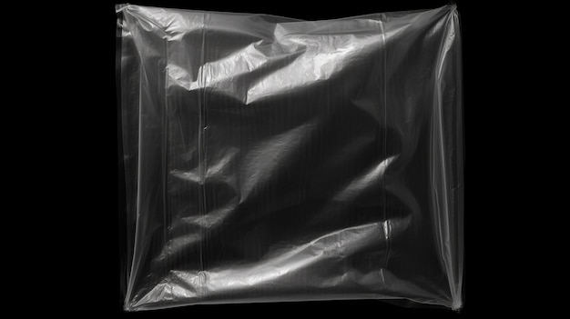 Authentic plastic wrap texture on black background Torn packaging