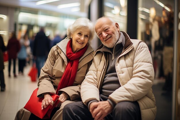 Authentic Portrait of Elderly Couple at Shopping Mall Generative AI