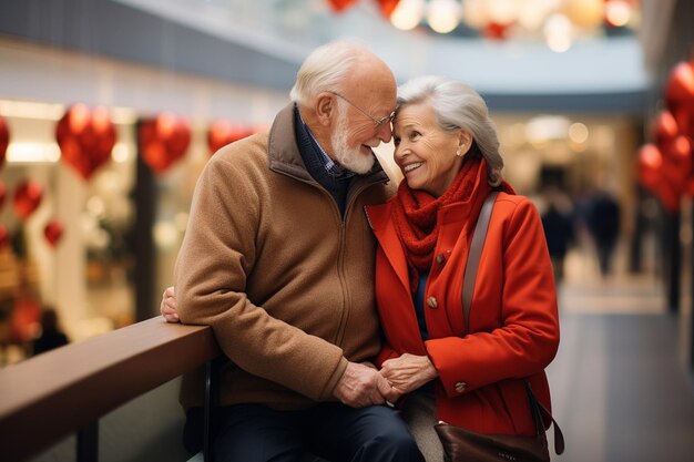 Authentic Portrait of Elderly Couple at Shopping Mall Generative AI