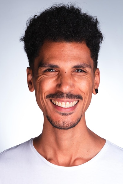 Authentic Portrait Handsome Black Man Making Expressions with White Shirt Isolated