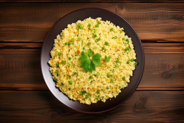 Authentic South American meal traditional couscous corn top view