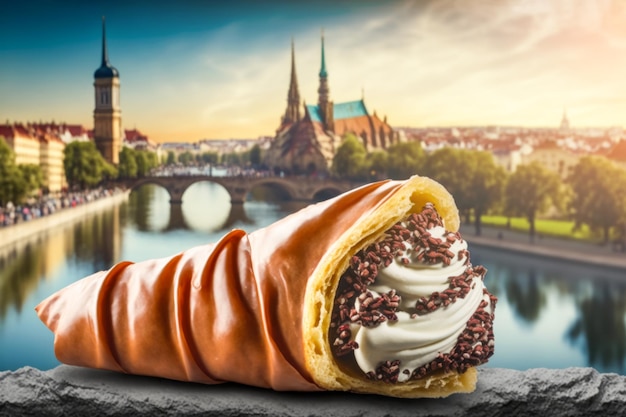 사진 정통 길거리 음식 trdelnik은 체코에서 오랜 역사를 가지고 있으며 여러 세대에 걸쳐 사랑받는 길거리 음식입니다. 관광지의 노점상에서 자주 판매됩니다. ai 생성