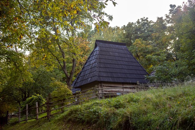 Authentic Ukrainian village house reconstruction in the park museum